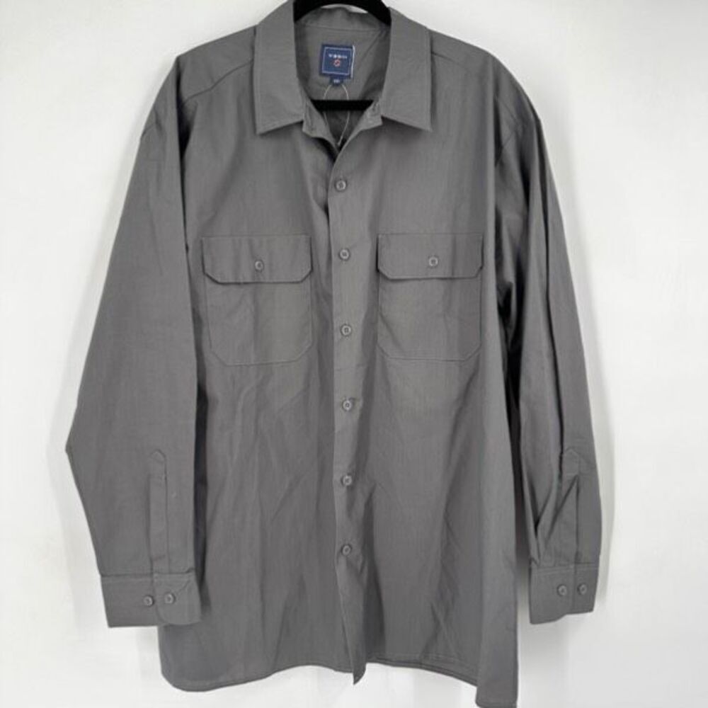 NWT Hisea Men's Long Sleeve‎ Collared Classic Button-Down Shirt Gray Size 2XL